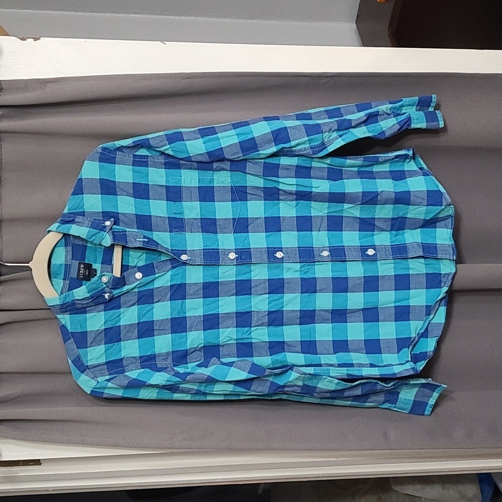 J. Crew Factory Mens Button-Down Shirt Blue/Aqua Pocket Size S‎ EUC